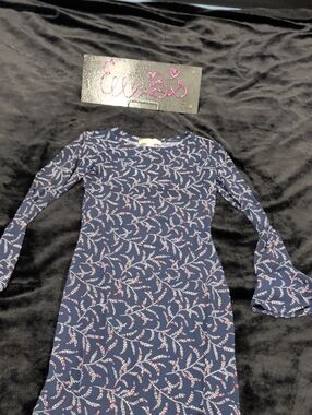 Michael kors Navy Floral-Print Long Flare Sleeve Dress XXS